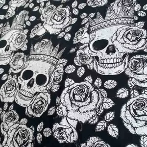 Black cotton fabric with skull pattern