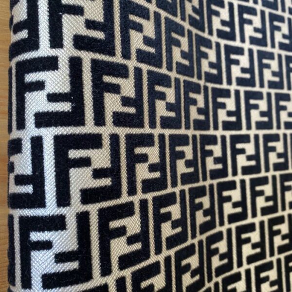 Silver Fendi Vinyl Fabric with Black Velvet Pattern | Fendi Material Vinyl For Bags - Image 2