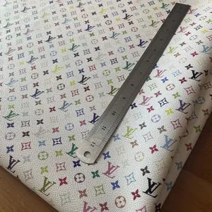 LV Rainbow Fabric with mini patterns | White LV multicolor leather fabric