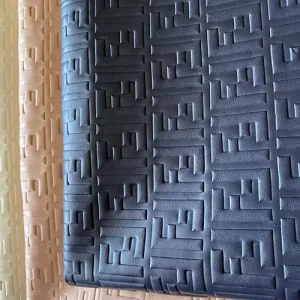 Fendi Embossed Navy Material by the yard, Embossed Fendi Dark Blue Leather Fabric