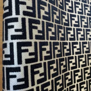 Silver Fendi Vinyl Fabric with Black Velvet Pattern | Fendi Material Vinyl For Bags