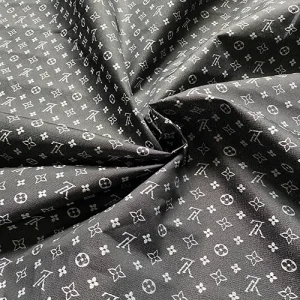 LV Black Nylon Liner Fabric with embroidery patterns