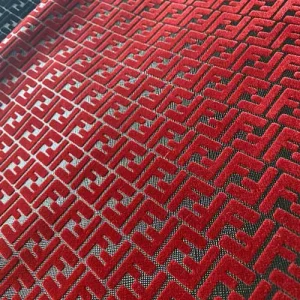 Red Fendi Vinyl Fabric with Velvet Patterns